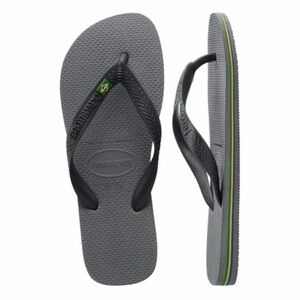 Havaianas Women’s Gray Flip Flops with Green & Yellow Accents